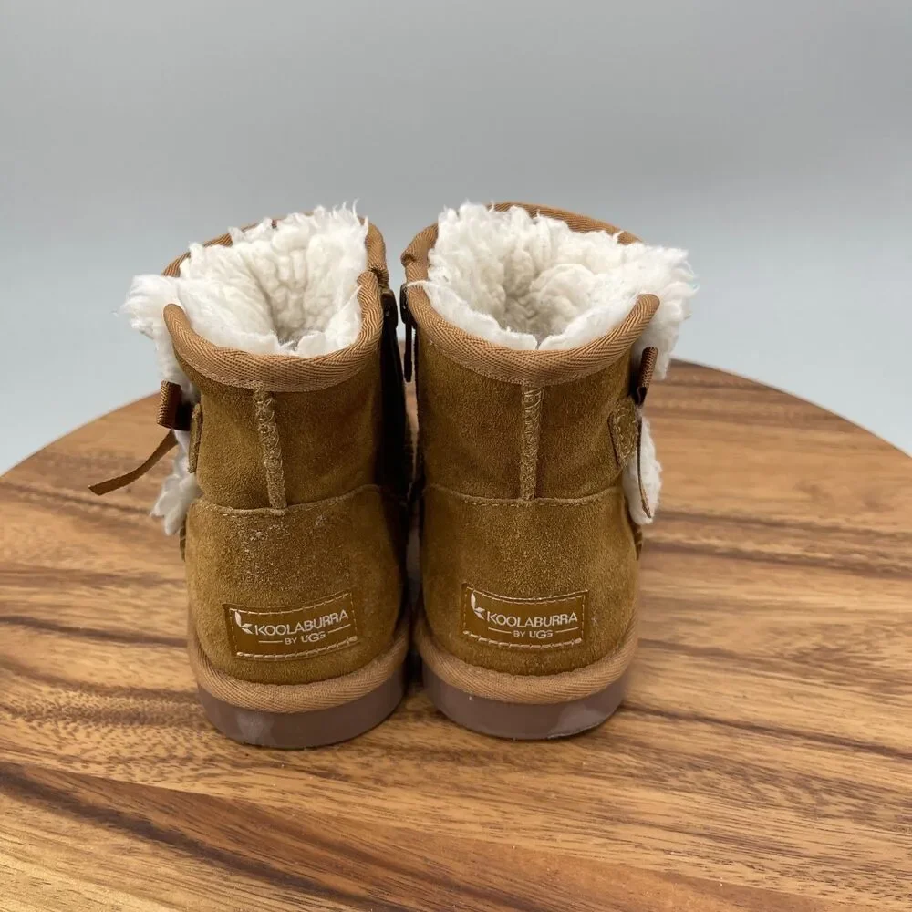 Koolaburra by UGG Victoria Mini Boots Girls Size 1 Ankle Tan Bows Brown Suede